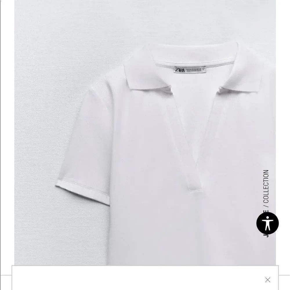 Zara RIB POLO CROP SHIRT in white size small - Picture 4 of 12